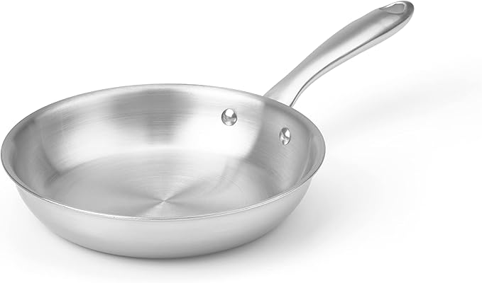 5-ply Stainless Steel Frying Pan 8inch, Full 5-Ply Clad Construction Professional Grade Pan, Brushed Finish, Induction Cooking Pan, Oven Safe, Dishwasher Safe