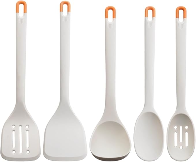 5 Pcs Gray Silicone Cooking Utensils Set, High Heat Resistant Kitchen Utensil Set, Non-Stick Cookware Safe, BPA-Free, Ergonomic Grip Design for Everyday Culinary Needs