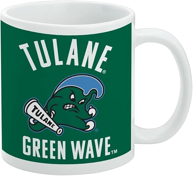 Tulane University Green Wave Ceramic Coffee Mug, Novelty Gift Mugs for Coffee, Tea and Hot Drinks, 11oz, White