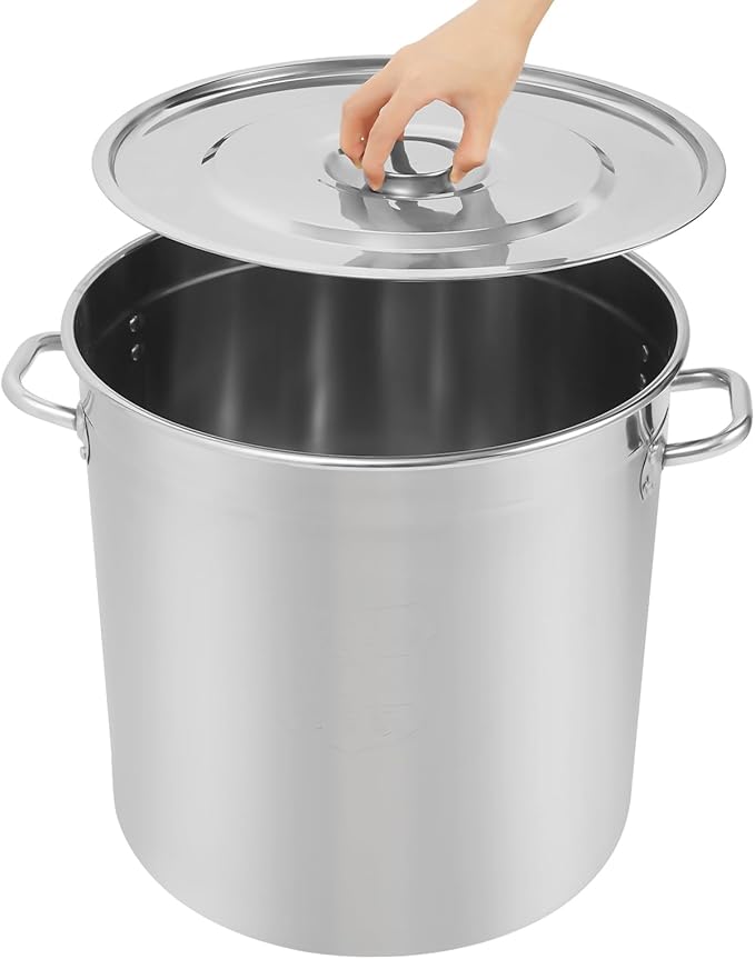 48L/50.7Qt Commercial Large Stock Pot with Lid,Nickel Free Stainless Steel Cookware Healthy Polished Stockpots, Induction Soup Pot for Cooking Home Use