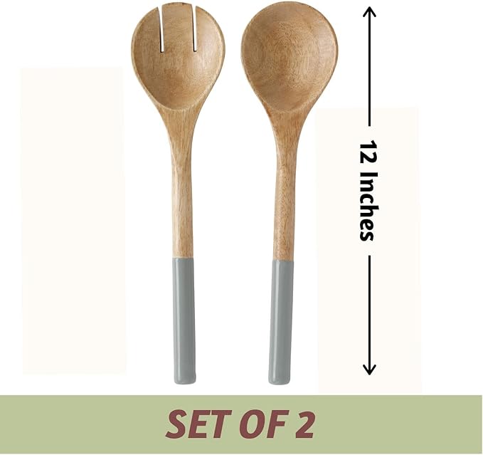 Folkulture Salad Servers or Salad Tongs | Set of 2 (12") Serving Spoons in Kitchen Essentials or Salad Hands Set | Wooden Salad Tongs for Serving | Christmas Gifts for Women Unique