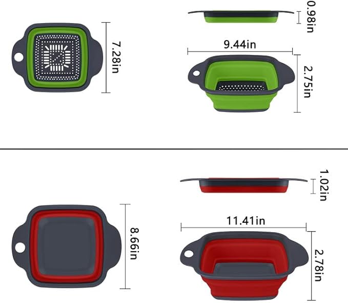 QiMH Collapsible Colanders Set of 3, 4 Quart Colander, 4 Quart Folding Basin, and 6 Quart(1.5 gal) Over the Sink Extendable Colander, Space-saving Silicone Kitchen Foldable Food Strainer