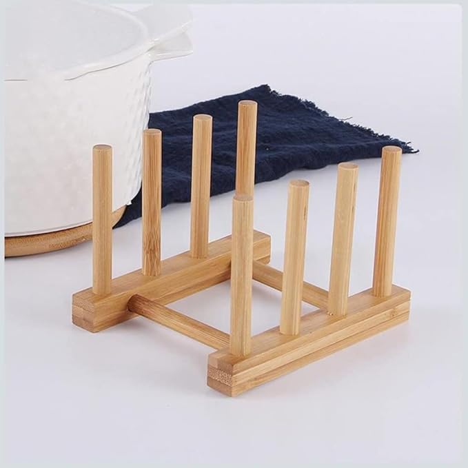 YWSHF 4 PCS Bamboo Wooden Dish Rack Dishes Drainboard Drying Drainer Storage Holder Stand Kitchen Cabinet Organizer for Dish,Plate,Bowl,Cup Pot,Lid,Book