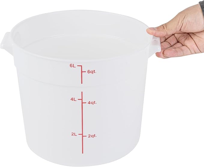 Restaurantware-Met Lux 6 Quart Food Storage Container, 1 White Storage Container - Lids Sold Separately, Red Volume Markers, Dishwashable Container, Side Handles, For Storing Foods
