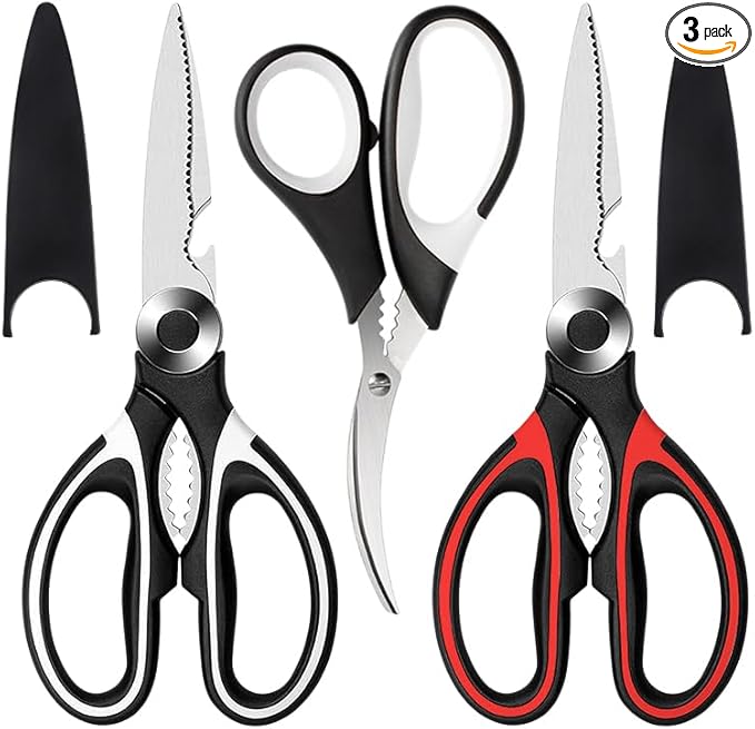 Food Grade Kitchen Scissors 3 Pack- Lifetime Replacement Warranty -Heavy Duty Stainless Steel Cooking Shears for Cutting Meat, Food, Fish, Poultry Multipurpose Sharp Sissors for Dishwasher Safe