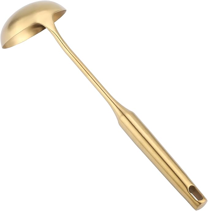 Stainless Steel Soup Ladle, 13 Inches Gold Ladle, Big Golden Spoon Useful Tool for Cooking, Serving, Kitchen