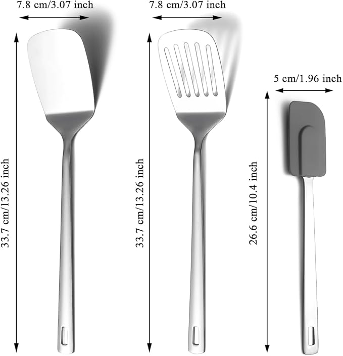 Berglander Stainless Steel Spatulas Set 3pcs, Metal Spatula Solid&Slotted&Flexible Turner, Heavy Duty Sturdy Kitchen Spatula, High Heat Resistant Cooking Utensils for Nonstick Cookware
