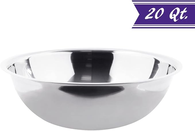 Betolla 20 Quart Stainless Steel Mixing Bowl – Medium Weight Flat Base Prep Bowl with Polished Mirror Finish for Baking, Cooking & Food Prep