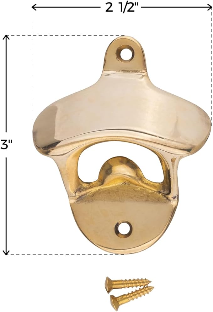 Cast Brass Classic Bottle Opener Wall Mounted | Vintage Bar Accessories for the Home or Restaurant | UA-725-PB