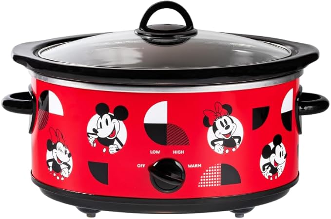 Uncanny Brands Disney Mickey and Minnie Mouse 5-Quart Slow Cooker – Officially Licensed, Removable Stoneware, Adjustable Temperature, Easy-Clean Design