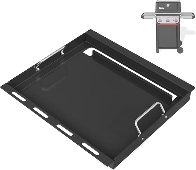 Full Size Griddle Insert with Handles for Weber Spirit 300 Series(2025 Models), Flat Top Grill Insert Replacement Parts for Weber Spirit E310 E325 EP325(2025), Non-stick Carbon Steel, Black