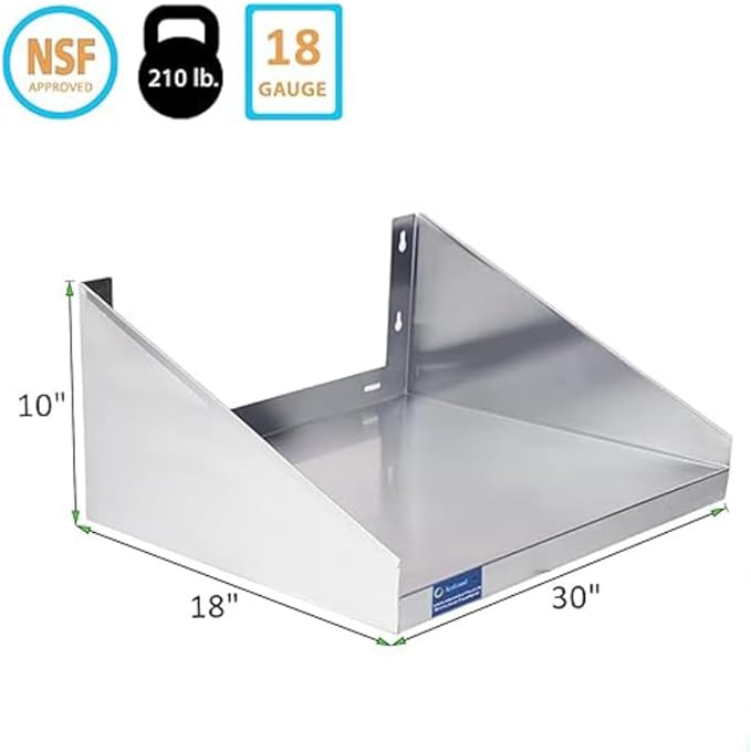 Stainless Steel Wall Shelf with Side Guards | Premium Commercial Wall-Mounted Shelf | NSF Certified Metal Utility Storage for Kitchen, Garage, or Laundry (30" Long x 18" Deep)