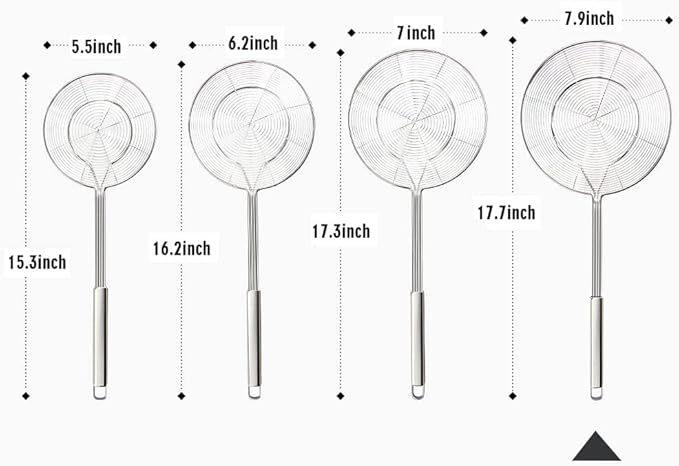 YFWOOD 7.9 Inch Spider Strainer Skimmer, Reinforced Double Coil Wire Skimmer with Large Handle Solid Stainless Steel Strainer Ladle for Cooking and Frying (1 - Piece)