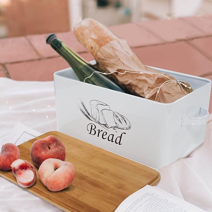 SOTECH Bread Box with Cutting Board and Handle Bread Holder with Bamboo Lid for Kitchen Countertop,Loaf Bread Storage Container Farmhouse Bread Bin