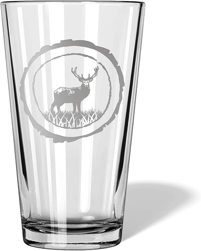 Duck Hunting Gifts for Hunters and Outdoorsman Mallard Whiskey Glass with Coaster Rustic Décor for Mountain Cabin Lake House Beer Pint Glass Fishing Fisherman Dad (Deer, Single Pint Glass)