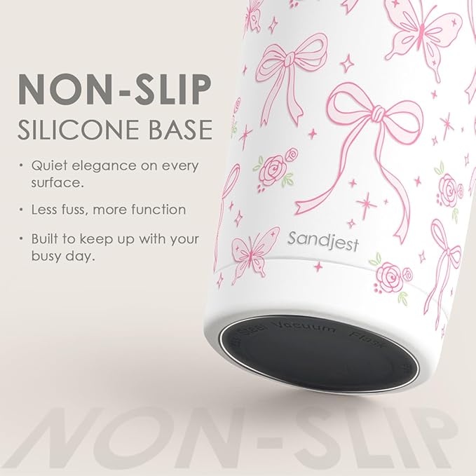 SANDJEST Bow Tumbler 20oz, Stainless Steel Travel Cup with Lid, Insulated Coffee Mug, Bow Gifts for Women Girls Friends Sisters on Birthday Christmas (White)
