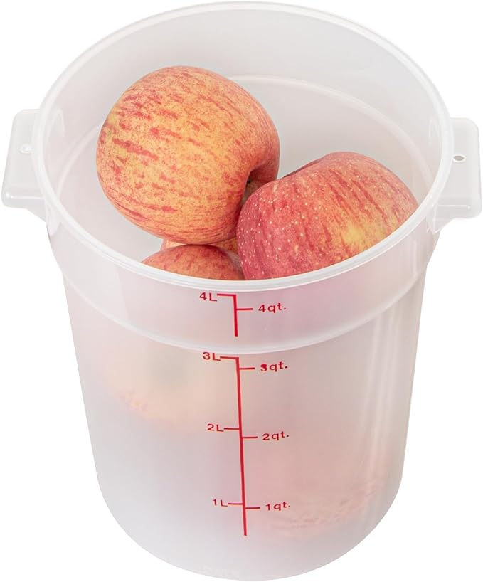 Restaurantware-Met Lux 4 Quart Food Storage Containers, 10 Translucent Storage Containers - Lids Sold Separately, Red Volume Markers, Dishwashable Containers, Side Handles, For Storing Foods