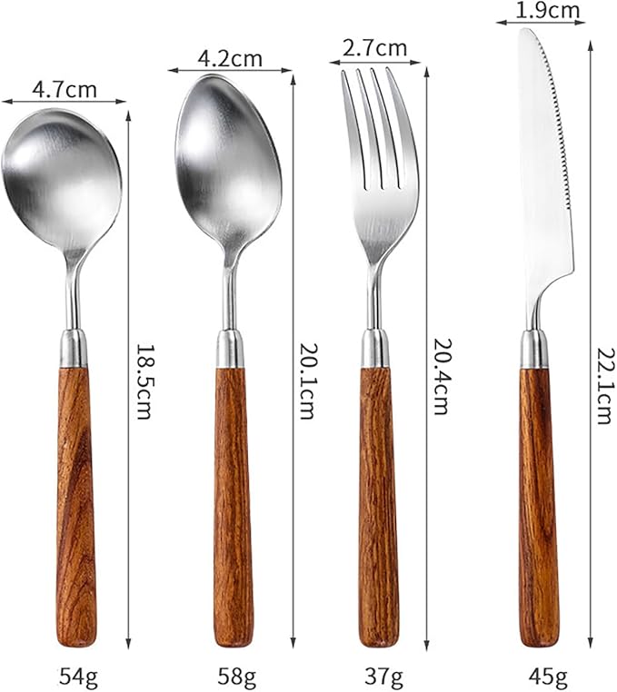 Wood Silverware Set for 12 Wooden Flatware Cutlery Utensils Set 18/10 Stainless Steel Walnut Handle 48 Piece Include Knives Forks and Spoons Tableware Set for Home Kitchen Wedding Restaurant