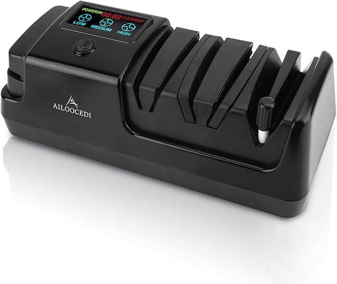 Electric Knife Sharpener with LCD Screen, 3-Stage Speed Adjustable Knife Sharpener for All Kitchen Knives Quick Sharpening (Black)