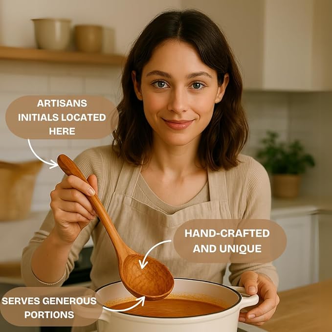 Olive Wood Soup Ladle - Large Handmade 13" Wooden Ladle for Soup, Artisan Ladles, Great Gift, Wood Ladle, Fair-Trade - LESVOS WOODCRAFT