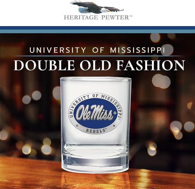 Heritage Pewter Mississippi Double Old Fashion Ole Miss | Double Rocks Glass 14 OZ for Liquor | Expertly Crafted Pewter Glass