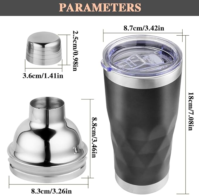 20 oz Cocktail Shaker, Martini Shaker Drink Mixer with Built-In Strainer, Stainless Steel Shakers Double-layer insulation