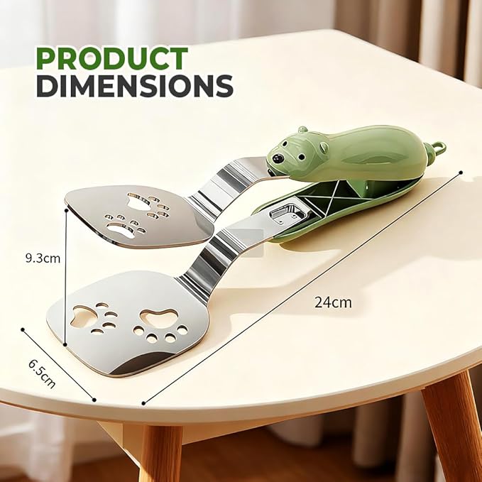 2-in-1 Non-Slip Durable Spatula Tongs,2026 New Kitchen Cooking Tongs Egg Flipper Spatula,Stainless Steel Barbecue Clamp Food Flip Shovel Clip for Steak Fish Bread Pizza,Home Cooking Tool ﻿ (Green)