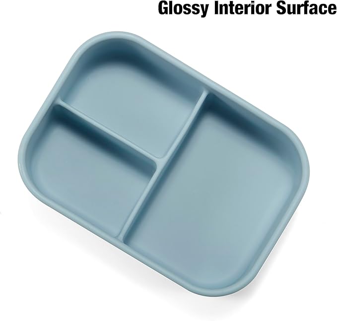 PandaEar Silicone Bento Lunch Box for Toddlers Kids, 3 Compartments, Leak-Proof & BPA-Free Lunch Container, Microwave & Dishwasher Safe (Blue)