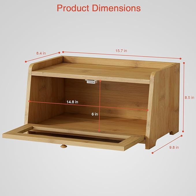 Wood Bread Box for Kithcen Countertop, Rustic Breadox Storage Container for Homemade Bread, Small Bread Keeper Holder Organizer with Window (Natural Bamboo)