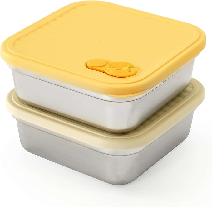 2 Pack Reusable Stainless Steel Sandwich Containers – Durable, Eco-Friendly, Leak-Proof Design, 22 oz (White & Yellow)