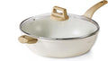 CAROTE 12.5Inch Nonstick Deep Frying Pan with Lid, 6.5 Qt Jumbo Cooker Saute Pan with Pour Spout, Skillet Induction Cookware, Non Stick Cooking Pan Kitchen Pan PFOA Free, White Granite