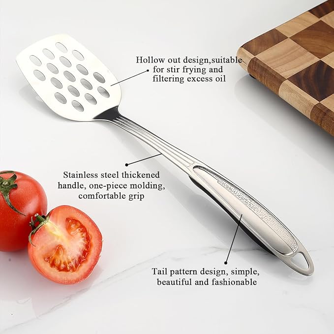 Berglander Stainless Steel Kitchen Utensils Set 6 Pcs, Cooking Utensil Sets, Kitchen Gadgets Essentials Include Metal Spatula Set, Skimmer, Ladle, Serving Spoon, Slotted Spoon, Carving Fork