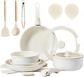 ROVSUN 19 Pcs Nonstick Pots and Pans Set, Cast Aluminum Kitchen Cookware Set with Detachable Handles, RV Kitchen Cooking Set and Utensils, Dishwasher Safe, PFAS PFOA & PFOS Free, Cream White