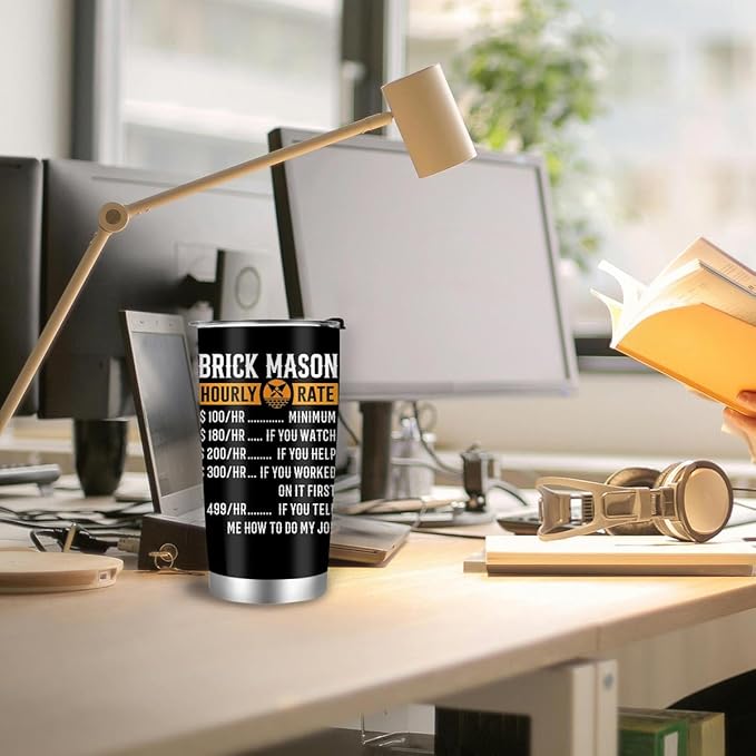 Bricklayer Gifts for Men, Brickmason Brick Masonry Gifts for Dad, Stainless Steel Insulated Tumbler 20oz