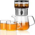 ZENS Modern Glass Tea Infuser Teapot Set, Smart One Touch Tea Maker for Loose Tea Diffusers with 2 Gongfu Cups, Cool Enchanted Tea Pot Alternatives for Black Tea Lovers Gifts-400ml