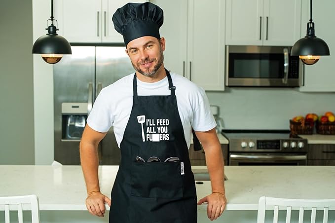 Funny Grilling Aprons for Men with Pockets BBQ Novelty Cooking Apron for Son Grandad Christmas Fathers Day Gift