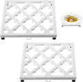 JOGREFUL 2 Pack Cast Iron Trivet Mats, Kitchen Pot Holders to Portect Table/Countertops, Heat Resistant Mats for Teapot/Hot Dishers/Plates, Vintage Mats with Weighted-Base, White