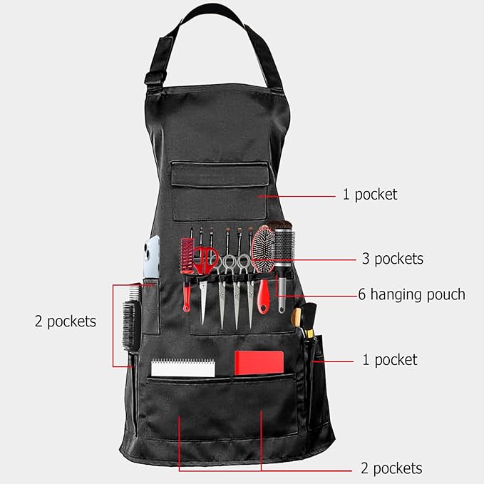 boshiho Adult Painting Aprons, Adjustable Buckle, Barber Apron with Pockets for Women/Men/Unisex, Utility or Work Apron (Black)