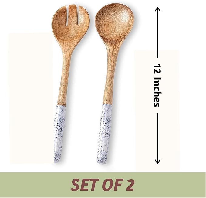 Folkulture Salad Servers or Salad Tongs | Set of 2 (12") Serving Spoons in Kitchen Essentials or Salad Hands Set | Wooden Salad Tongs for Serving | Christmas Gifts for Women Unique