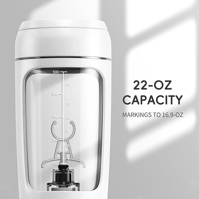 PROCHAIN Electric Protein Shaker Bottle, USB Rechargeable Protein Shakes Mixer, with Powder Storge Cup, Portable Water Drink Bottles for Gym Sport Workout, BPA-Free Tritan, 22oz