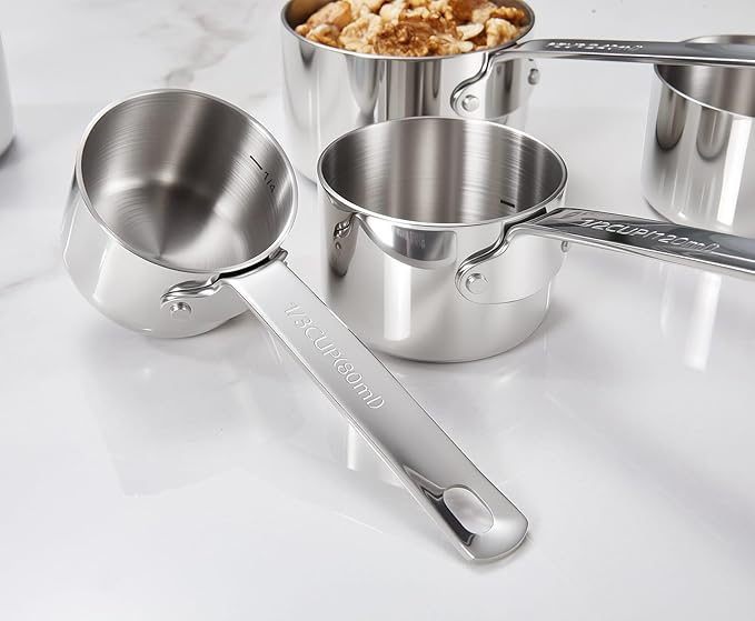 KEAWELL Premium 5-Piece Measuring Cups Set –1/4, 1/3, 1/2, 2/3, and 1 cup-18/10 Stainless Steel - Durable, Stackable, Dishwasher Safe – Nesting Design for Baking & Cooking (Silver, 5PC Measuring Cups)