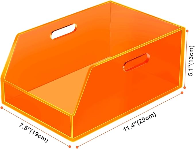 Gelite Stackable Storage Bin Organizer with Handles Acrylic Storage Container for Toy Pantry Kitchen Cabinet Bathroom Closet Office Organization, 11.4x7.5x5.1'', Neon Orange