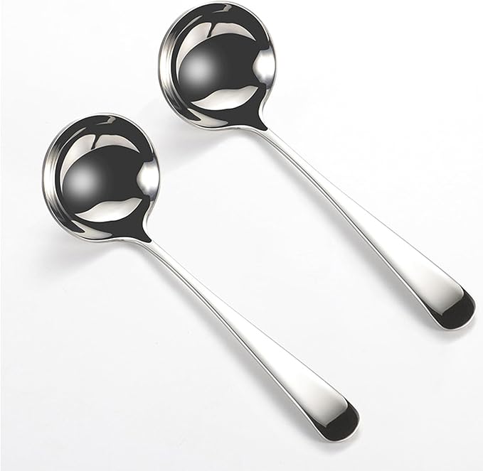 Small Ladle, 304 Stainless Steel Small Gravy Soup Serving Ladle for Sauces or Serving Soup Spoon, Silver (2 pack)