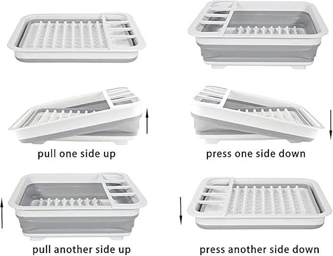 camper must haves dish drying rack Collapsible Dish Drying Rack Portable Dinnerware Drainer Organizer for Kitchen RV Campers Travel Trailers Space Saving Kitchen Storage Rack Tray (with Drainboard)