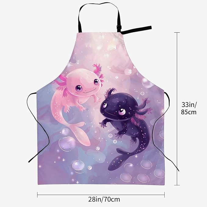 Axolotl Apron for Women, 28x33in, Kitchen Chef Aprons with 2 Pockets, Polyester, Cute Axolotls Apron for Cooking BBQ Baking Gardening Chef, Gifts for Mom Wife Dad