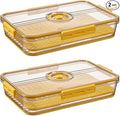 CottonColors Fridge Organizer, Food Storage Containers With Lids for Timer & Drain Board Stackable Refrigerator Organizers and Storage（Short, Large, 2 L, 2 pack）