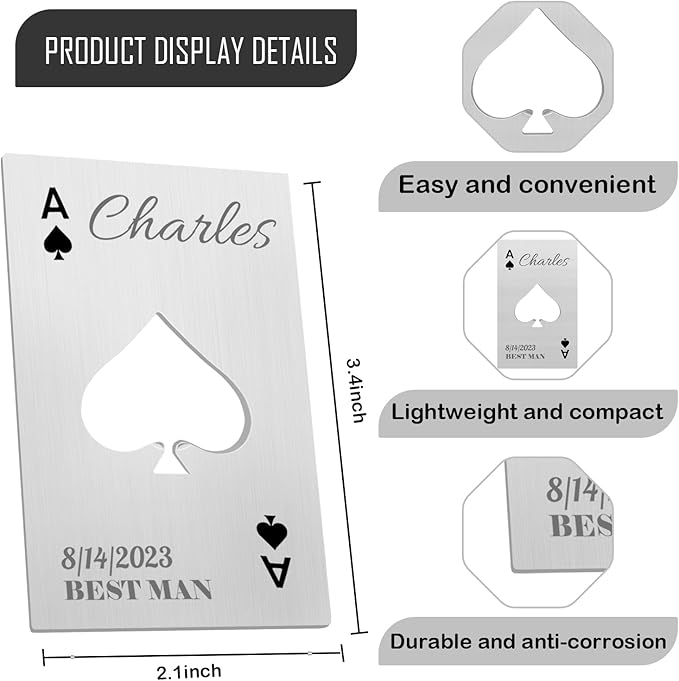 2PCSPersonalized Bottle Openers Credit Card Size, Groomsmen Best Man Gifts for Wedding Bachelor Party, Stainless Steel Beer Bottle Opener