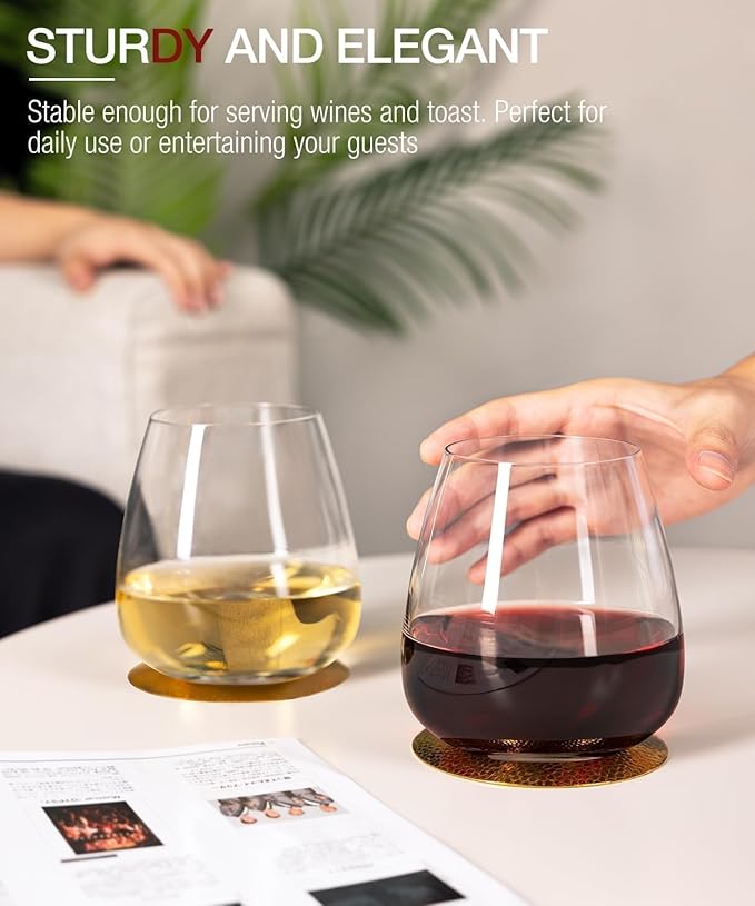 Stemless Wine Glasses Set of 4, 17oz Hand Blown Crystal Red White Wine Glass, Ideal for Birthday and Special Days, Perfect Gifts for Both Men and Women