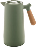 WOLFF - Thermal Coffee Carafe - Hot or Cold Drinks, Double Walled Insulated Vacuum Flask - Leakproof Coffee Dispenser with Wooden Handle, Thermal Bottle for Cold Beverages - Green, 34floz/1L
