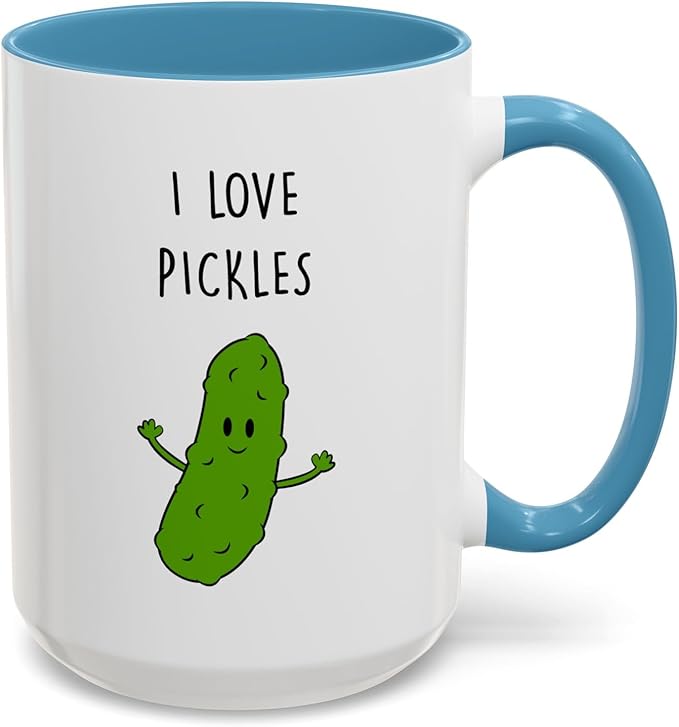 Cute Pickle Lovers Coffee Mug - I Love Pickles, Black Accent Mug, Funny Gift for Veggies Fans, Kitchen Decor, Unique Ceramic